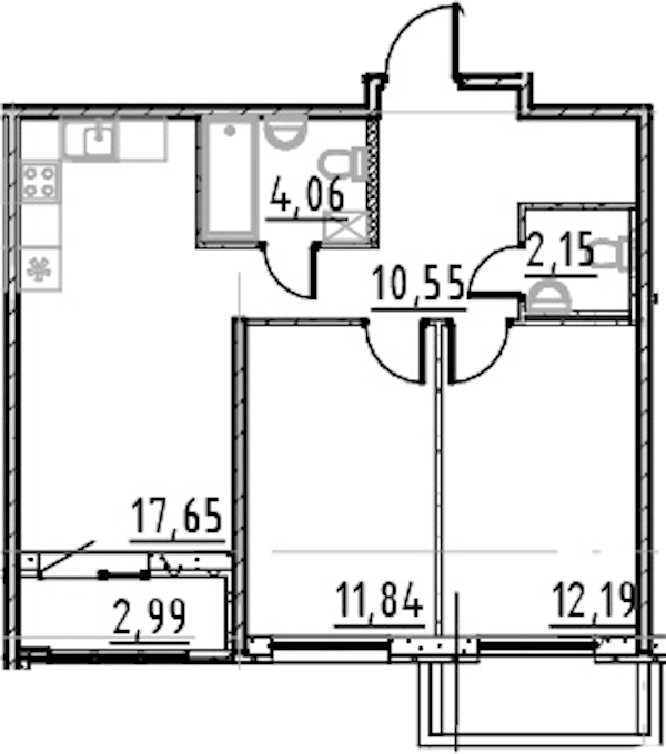 2-комнатная квартира 58.44 м², 5/9 эт., ЖК «Город Первых»
